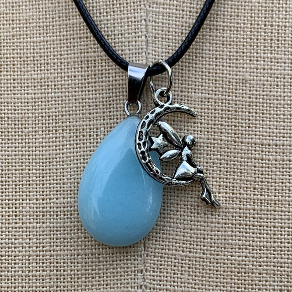 Handmade Teardrop Stone Amulet with Fairy Angel Star & Moon Charm - Picture 9 of 9